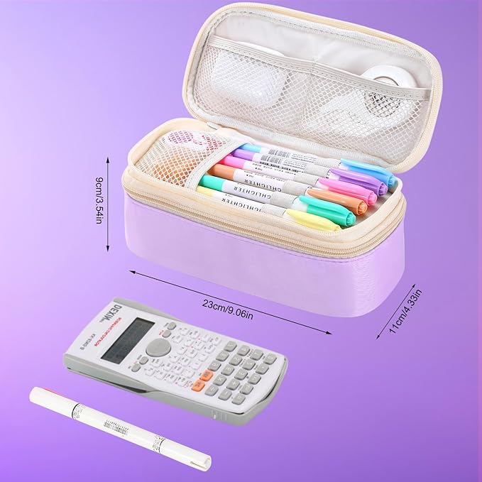 Pencil Case for Girls Kids Teens Adults Big Pencil Bag with Zipper Big Pen Pouch Large Stationery Pen Case Organizer for School Purple