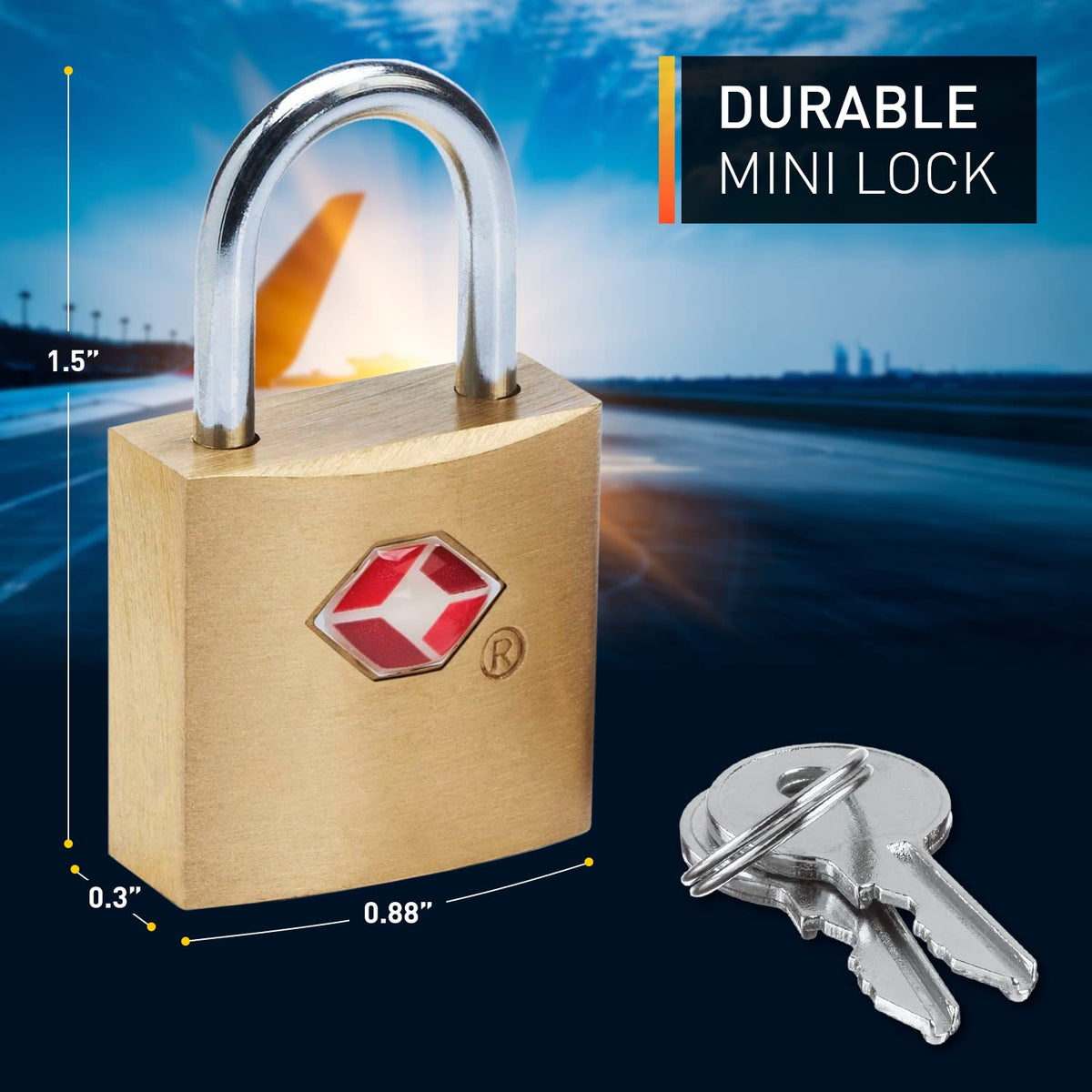 Lewis N. Clark Mini Brass Square TSA Lock + Padlock for Luggage, Suitcase, Carry On, Backpack, Laptop Bag or Purse - Perfect for Airport, Hotel, & Gym, 2 Keys Included - 3 Pack