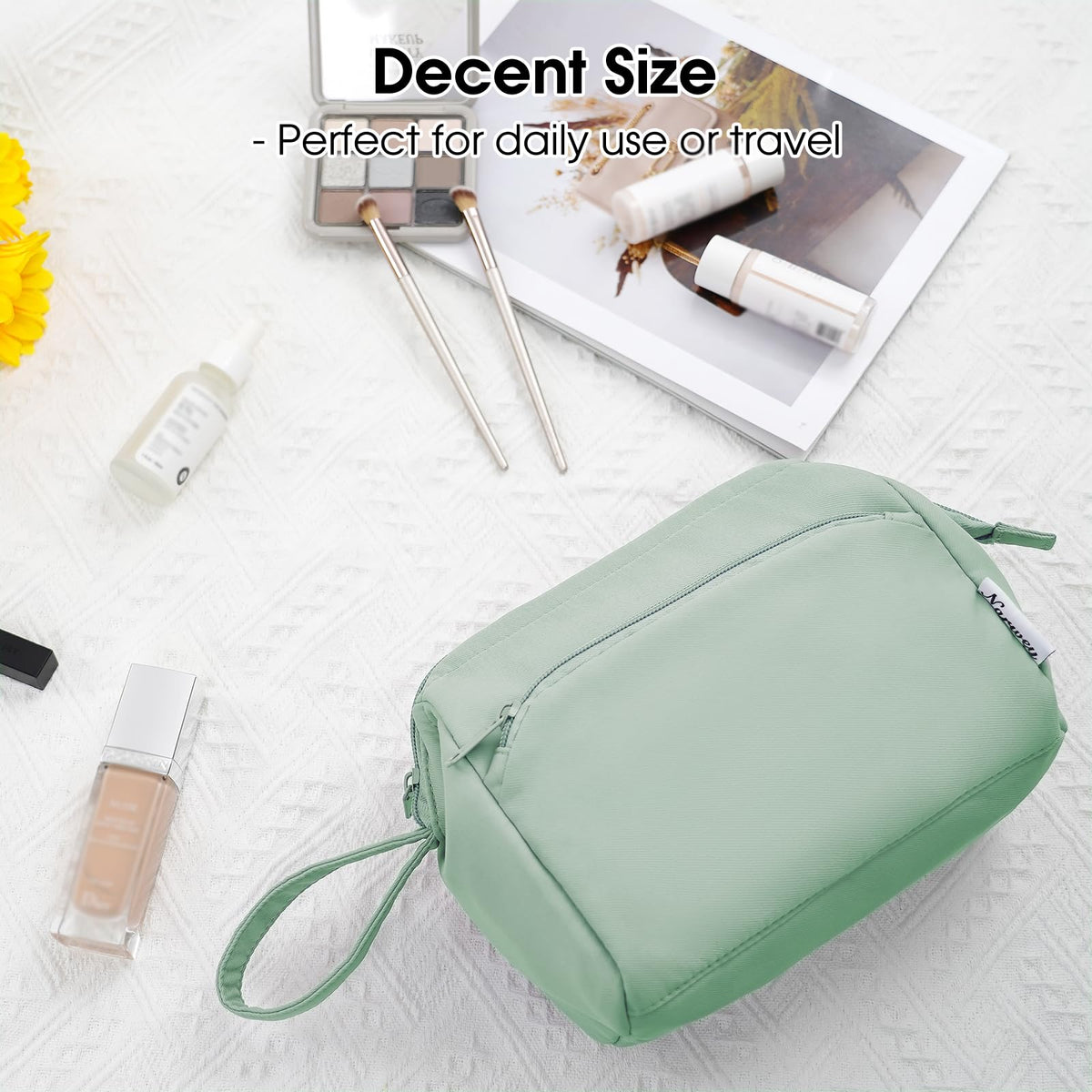 Narwey Wide-open Makeup Bag Women Girls, Travel Toiletry Bag for Women Cosmetic Bag Organizer Make up Bag with Compartments Toiletries Medicine Bag (Mint Green)
