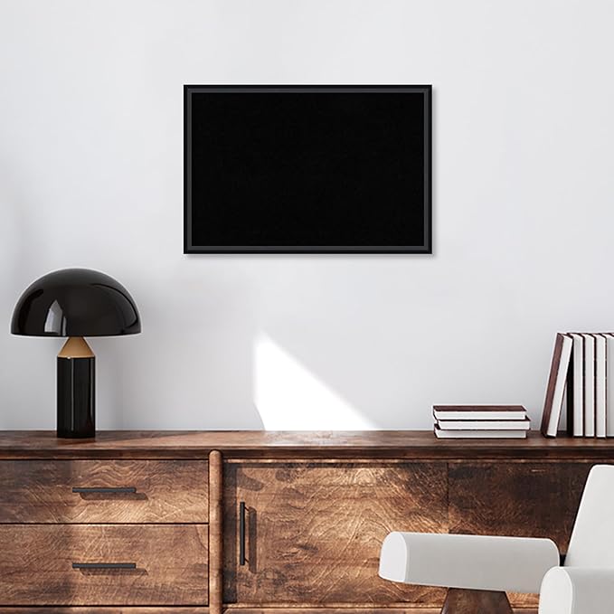 Amanti Art Black Cork Board for Wall, 17x25 Vision Board with Black Wood Frame, Medium Corkboard Office Decor for Home Organization, Modern Corkboard Pinboard to Display Items for Home Organization
