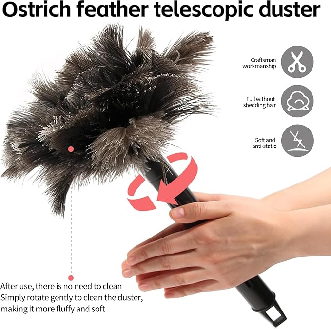 Retractable Feather Duster-Genuine Ostrich Feathers,Anti-Static,Reusable Eco-Friendly Handheld Cleaning for Keyboard,Home,Car,Office(10 to 15 Inches) 12Pack