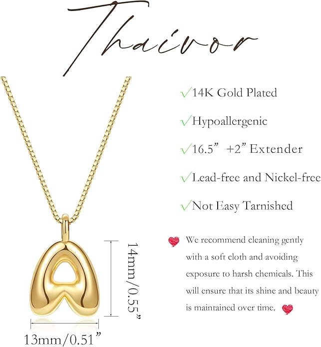 Bubble Gold Silver Letter Necklace Initial Necklaces for Women Trendy 14K Dainty Charm Pendant Name Necklace Personalized Jewelry Gift for Women Teen