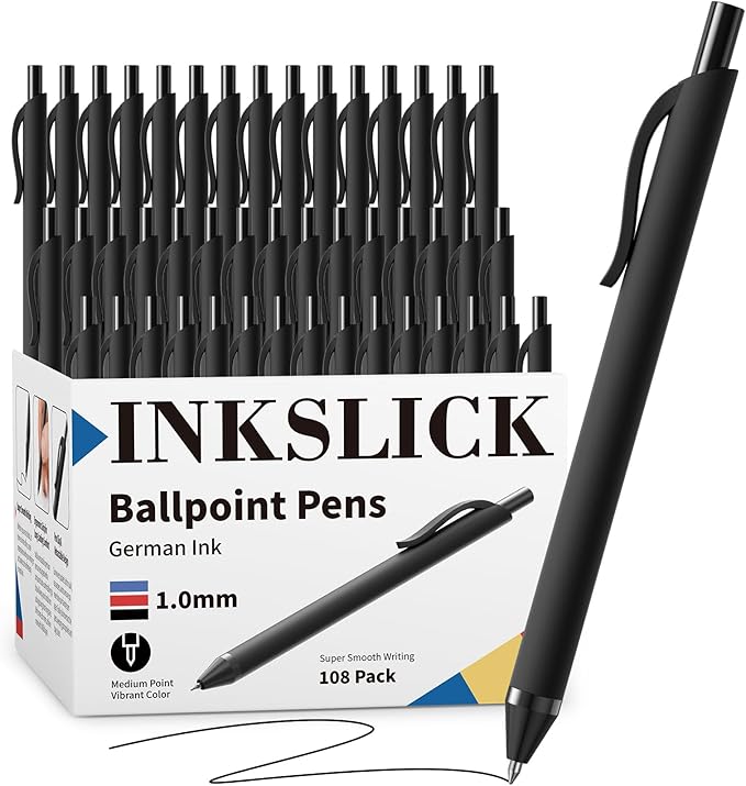 108 Pack Black Pens - Bulk Pens 1.0mm Medium Point Ballpoint Pens Smooth Writing No Bleed Retractable Black Ink Pen