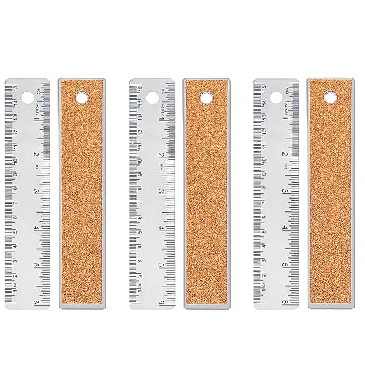 3 Pcs 6 Inch Metal Ruler Stainless Steel Metal Ruler with Cork Backing, Non-Slip Rulers with Inch and Centimeters, Straight Edge Cork Base Rulers for Student School Office Drafting Tools