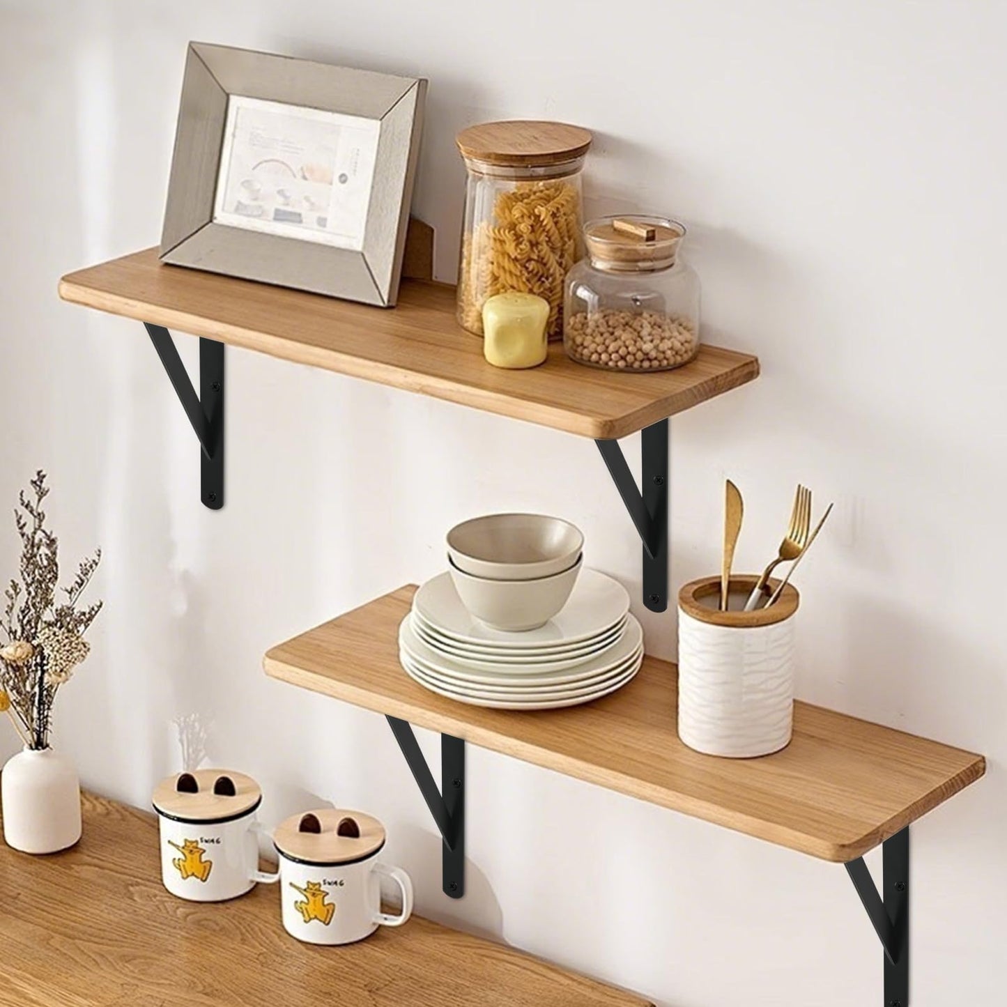 12 Pack L10 x H 8" Black Heavy Duty Shelf Brackets with Screws Metal Shelf Brackets Shelf Support Angle Brackets for Shelves L Brackets Heavy Duty Floating Shelf Brackets