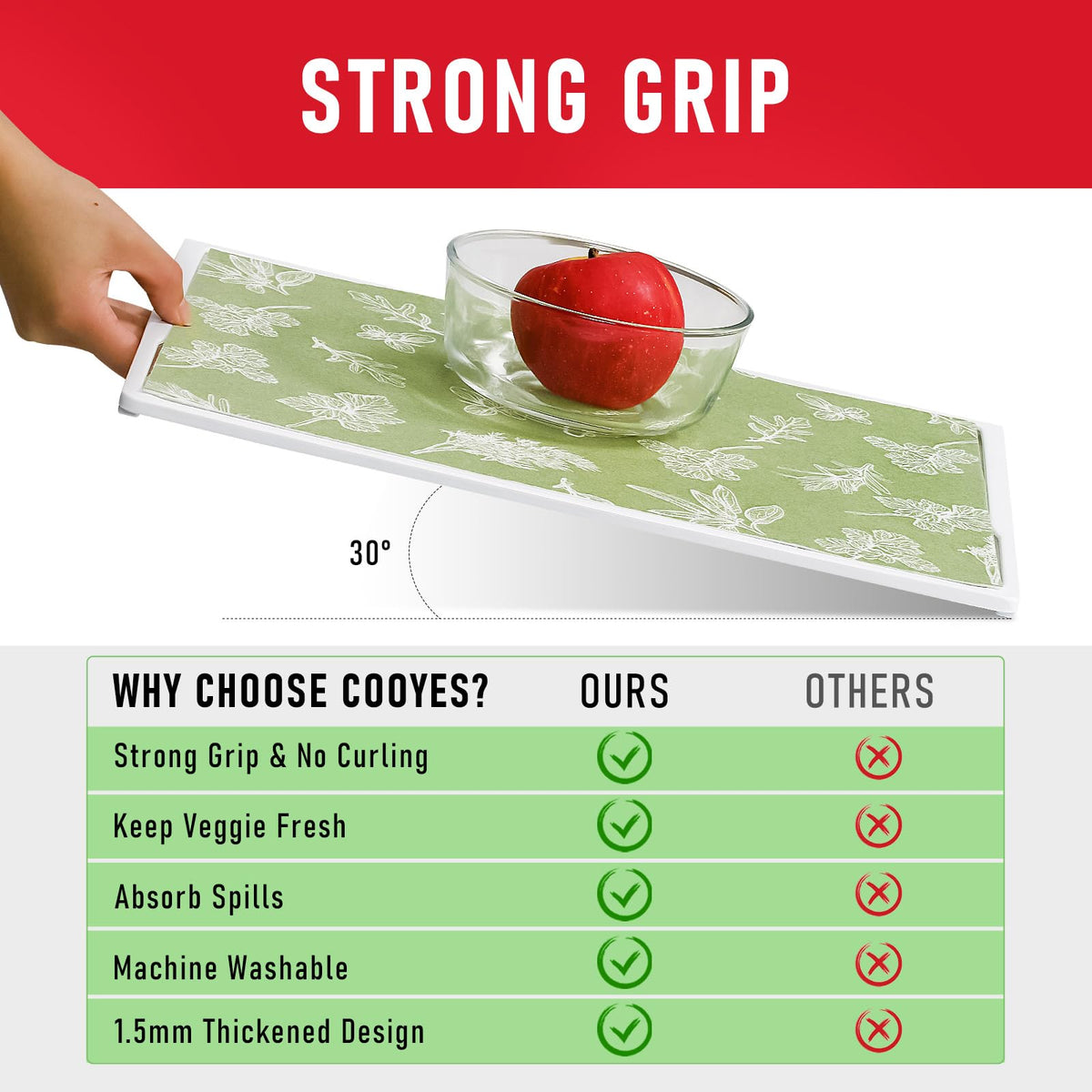 Cooyes Drawer & Shelf Liner for Kitchen Cabinets, Breathable Cloth Material, Machine Washable, Refrigerator Liners with Non-Slip Particles, Keep Produce Fresh Longer, 12 Pack, 12" * 24", Sage Green