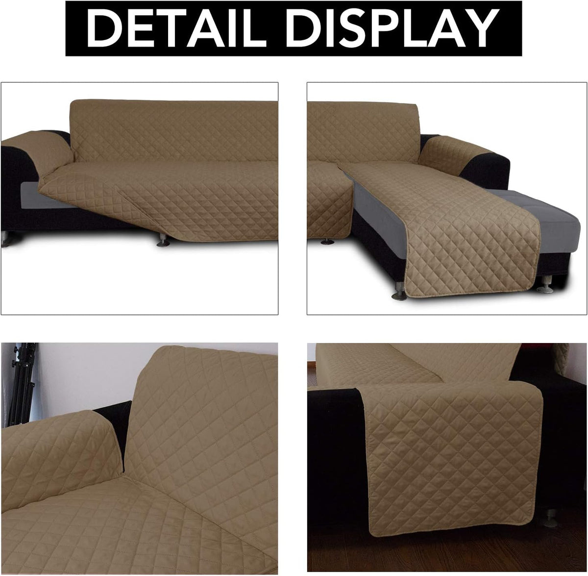 Easy-Going Sofa Slipcover L Shape Sofa Cover Sectional Couch Cover Chaise Lounge Slip Cover Reversible Sofa Cover Furniture Protector Cover for Pets Kids Children Dog (Large,Camel/Camel)
