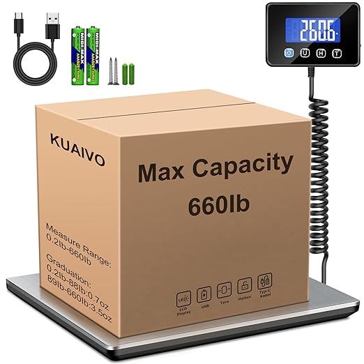 Shipping Scale, 660lbs Heavy Duty Digital Postal Scale for Packages, 0.35oz High Accurate Postage Scale for Small Business, Luggage, Home Use, Battery & Charging Cable Include