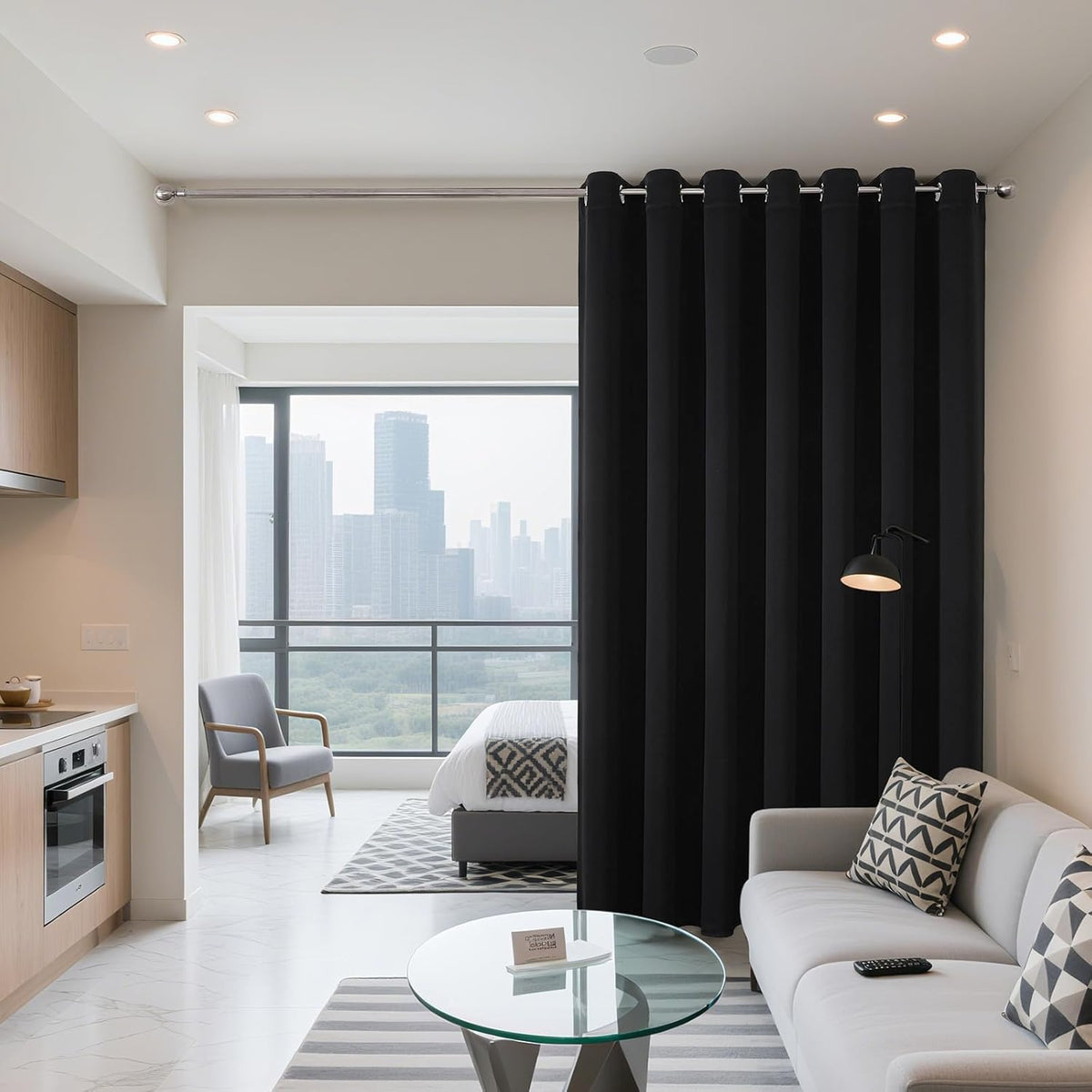 Joydeco Blackout Patio Sliding Door Curtains 96 Inches Long, Grommet Privacy Room Divider Curtains, Extra Wide Thermal Blackout Drapes for Bedroom Living Room (Black, 100Wx96L, 1 Panel)