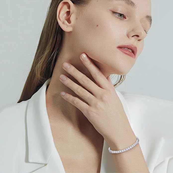 TUHE Moissanite Tennis Bracelet 5.0-21.0CT 18K Gold Plated 925 Sterling Silver Bracelets 3/4/5MM D Color VVS1 Round Lab Created Moissanite Bracelet for Women Men 6-8.5 Inch Jewelry Valentines Gifts