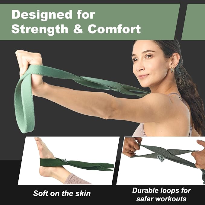VRTX Stretch Straps for Exercise | Yoga & Pilates Stretching Bands w/ 7 Loops | Resistance Bands for Fitness Workout, Home Gym, Physical Therapy | Soft Cloth, Durable