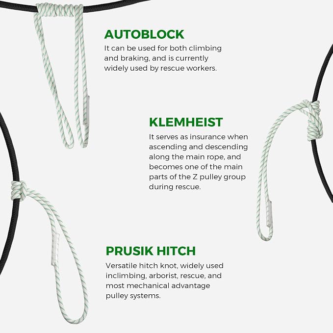 10mm Nylon Prusik Cord Pre-Sewn 47in Prusik Loop，22kN (4950 lb) Sewn Eye-to-Eye Utility Cord for Arborist,Tree Work, Rescue, Rappelling & Aerial Operations