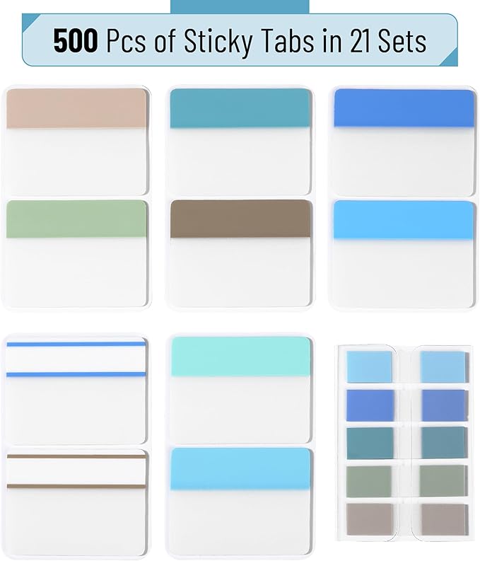 Mr. Pen- Sticky Index Tabs, 500 Pcs, 21 Sets, Colorful Sticky Tabs for Notebooks, Page Markers, Page Tabs for Binders, Page Tabs Sticky Tabs for Books, Notebook Tabs, Book Sticky Tabs for Notebooks