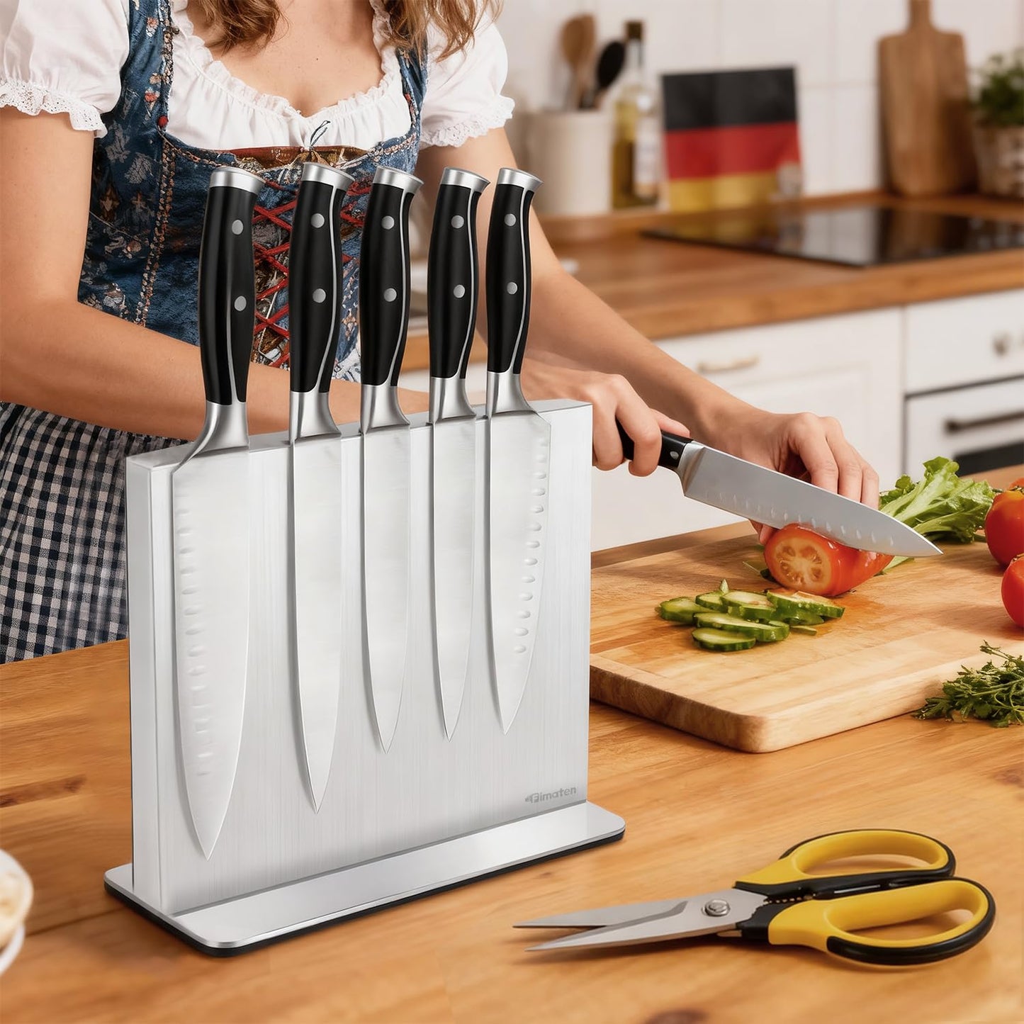 Fimaten Magnetic Knife Block Stand Without Knives 12 Inch Silver Stainless Steel Double Sided Home Kitchen Organizer Storage Knife Holder Board for Counter Top with Strong Magnets