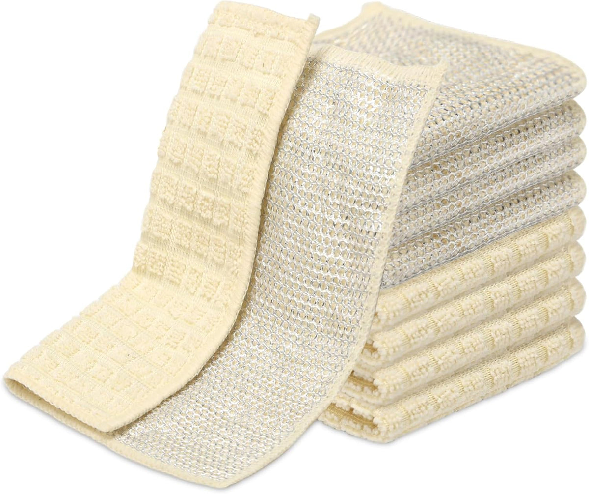 Dish Rags for Washing Dishes 8 Pack Multipurpose Wire Miracle Cleaning Coths Non-Scratch Wire Dishwashing Rag Lint Free Microfiber Cleaning Cloth for Kitchen Windowsï¼Beige