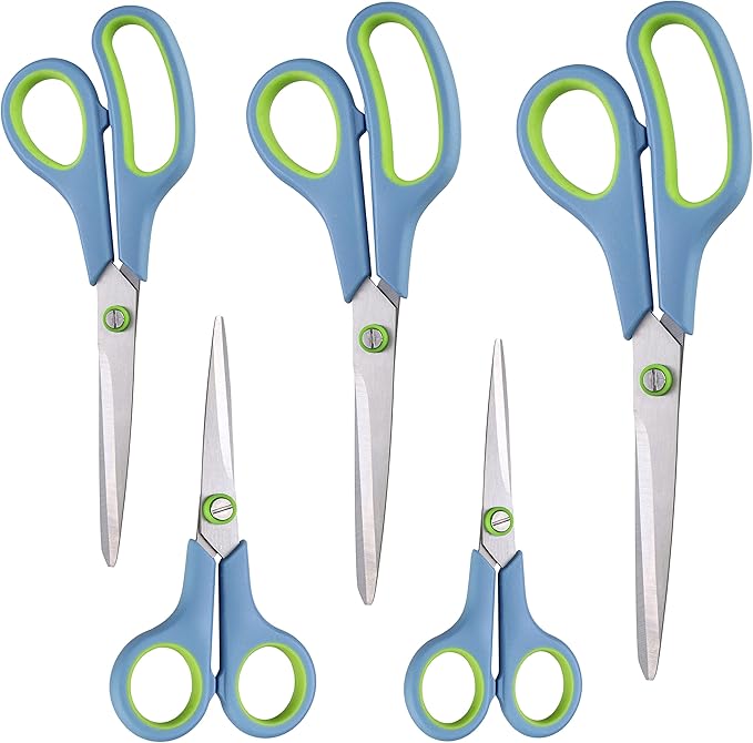 Scissors All Purpose,Scissors Set of 5,Premium Stainless Steel Sharp Blades Soft Comfort-Grip Handles Suitable for School,Office Supplies and Family Daily Use