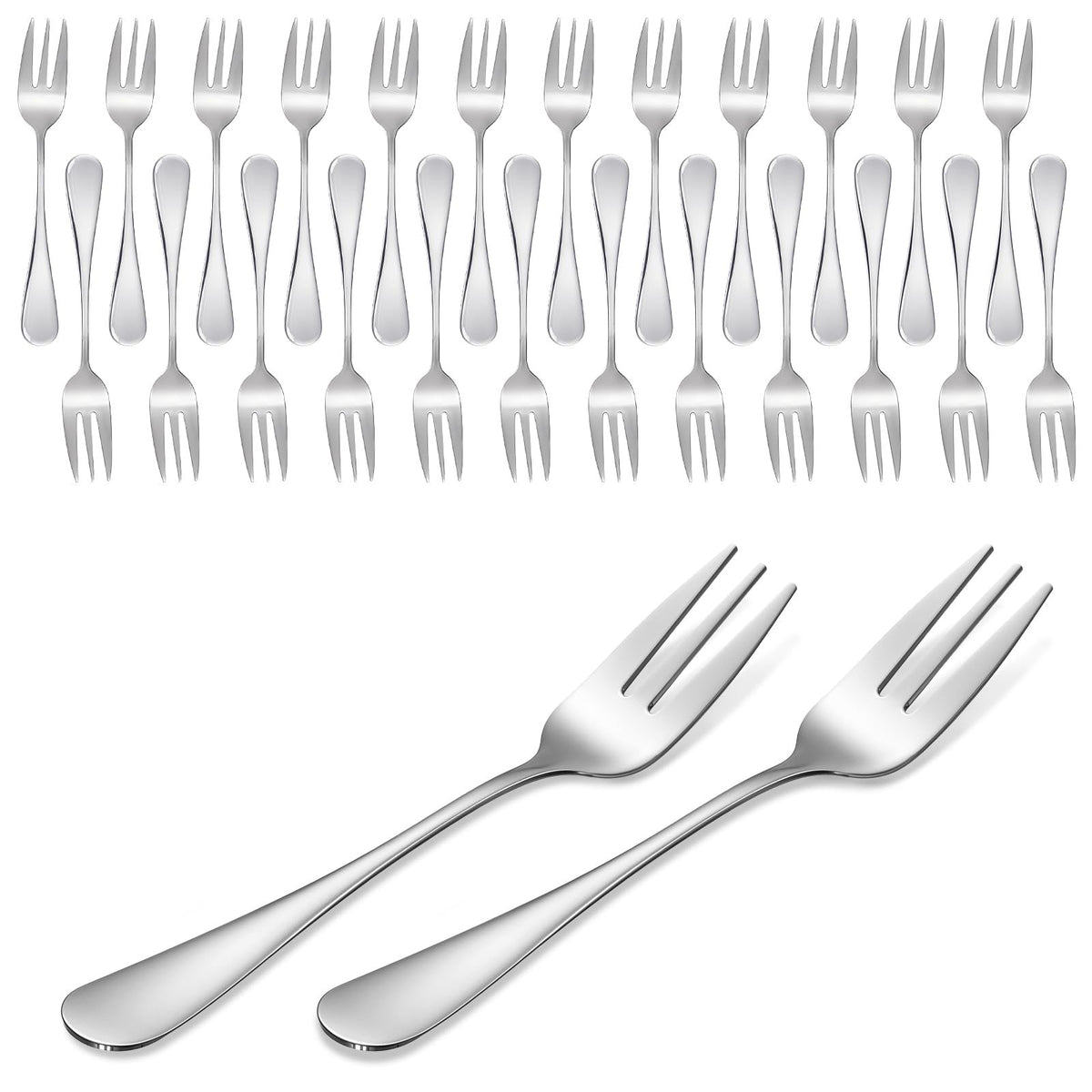 36 Pcs Oyster Fork Appetizer Seafood Forks Portable Stainless Steel 3 Prong Fruit Fork Small Cocktail Salad Dessert Forks for Tasting Crab Escargot Party Travel, 5.5 Inch Silver