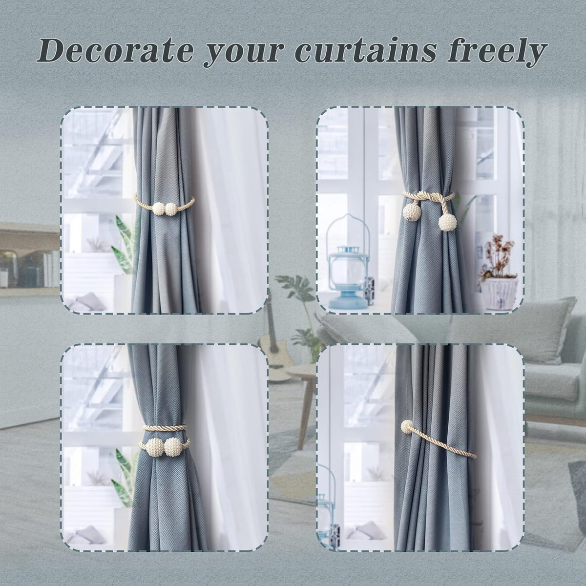 Hion Magnetic Curtain Tiebacks Beige 2pcs, Curtain Tiebacks Buckles Holdbacks Holders Hooks Clip for Home Bedroom Office Decorative Curtain