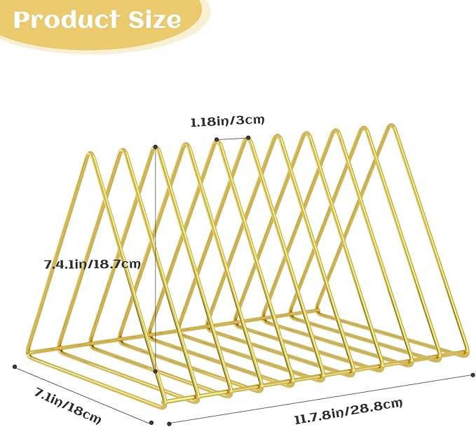 Urban Deco Triangle Desk Organizers Metal Wire Magazine Holder 10 Sections Decorative File Folder Organizer Vinyl Record Storage Office File Organizer For Desk - Gold Magazine File Holder