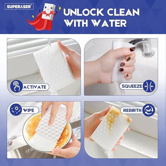Mega-50 Heavy Duty Magic Sponges, Bulk Kitchen Grease Cleaner