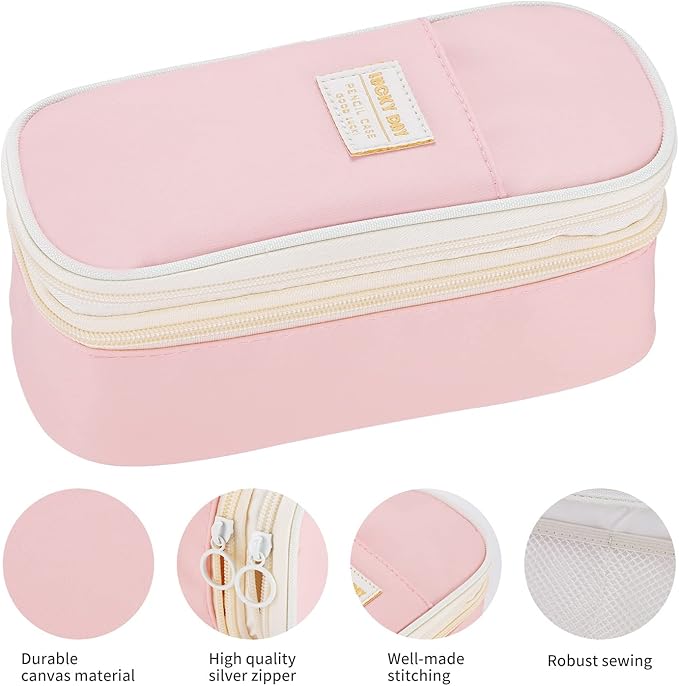 Dugio Big Pencil Case for Girls Organizer Pencil Bag with Zipper Pencil Pouch for School Teens Kids Aesthetic Large Pencil Pouch Pink