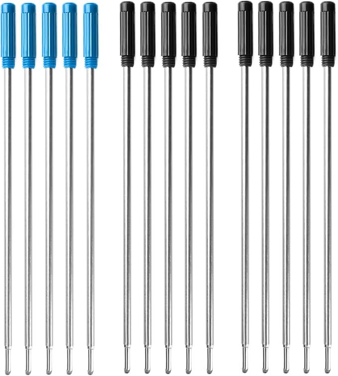 0.7 mm Ballpoint Ink Twist Pen Refills, 15 Pcs Medium Point Metal Smooth Writing Replaceable Ink Refill, Stationery Compatible for Cross Ballpoint Replacement (4.6in M) (Black+Blue, 15)