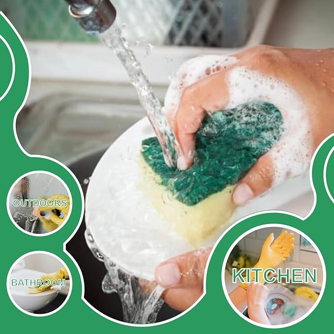 Cleaning Sponge,32 Pack Dual-Sided Dishwashing Sponge for Kitchen, Cleans Fast Without Scratching,Eco Safe on Non-Stick Cookware,Scrub Pads for Dishes,Pans All at Once