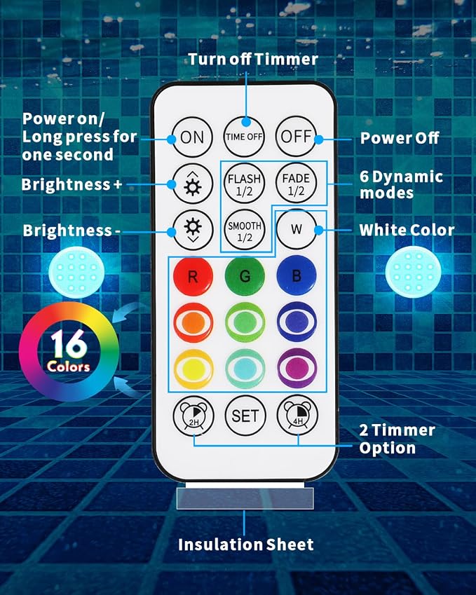 Pool Lights, Rechargeable Submersible LED Lights with Remote, IP68 Waterproof 16 Color Changing Floating Lights, Built-in Magnet Underwater Lights for Fountain, Pond, Aquarium(4 Pack)