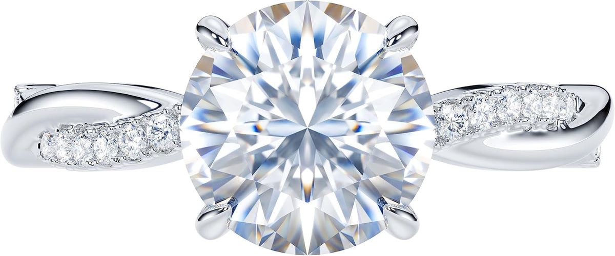 THELANDA Sterling Silver 4-Prong Petite Twisted Vine 2.0 CT Genuine Moissanite Engagement Ring Promise Bridal Ring