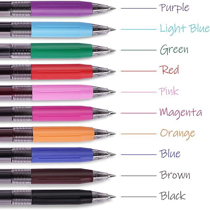 EYEYE G-103 Assorted Colors Gel Pens 0.5mm, 10 Pack Multicolor Retractable Pen Extra Fine Point Quick Drying, Ballpoint Pen Fine Point Smooth Writing Pens for for Office School Supplies