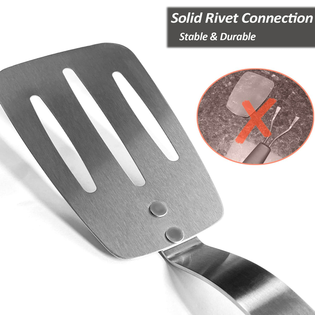 Stainless Steel Flexible Spatula Slotted Turner, XiaoZu Thin Metal Spatula for Cast Iron Skillet, Thin Blade and Heat Resistant Silicone Handle, Great for Egg, Cookie, Meat, Crep, Medium + Large