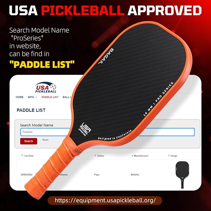 BAGAIL Pickleball Paddles, USAPA Approved Fiberglass Surface Pickleball Set, Lightweight Pickle Ball Rackets with 4 Balls, 1 Bag, Designed in California for Traction and Stability