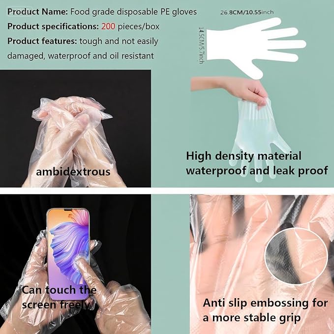 200PCS Plastic Gloves Disposable, Cellulose Kitchen Cleaning Sponge, Swedish dishcloths,Steel Wool Scrubbers,Set of Cleaning Supplies Housewarming Gift(6)