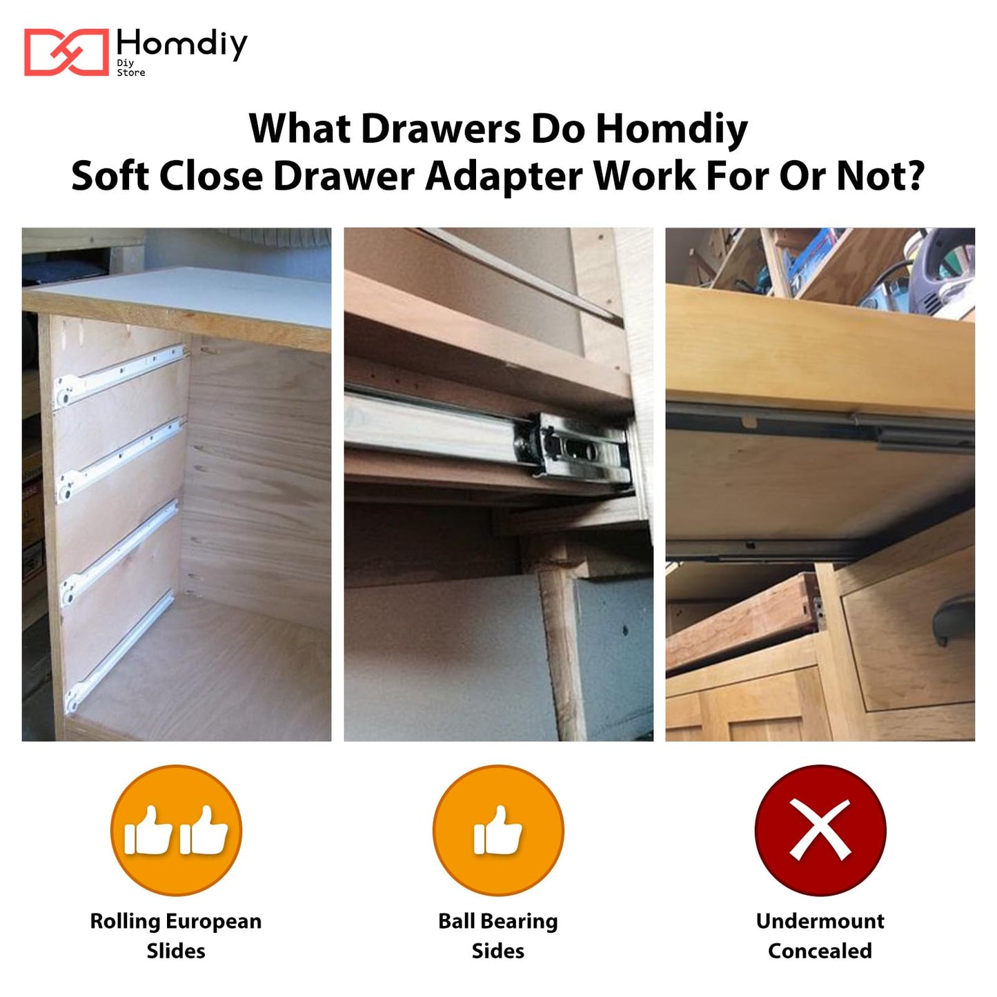 homdiy 5 Pair (10 Pack) Soft Close Adapter for Drawers, Soft Device for Wood Drawer, Retrofit Drawer Adapter