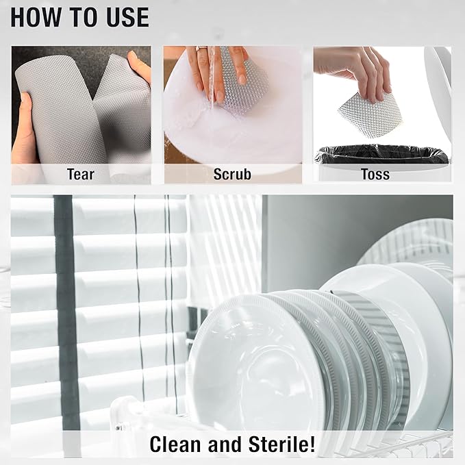 Daily Dish Scrubber Sheet Non-Scratch Household Disposable Cleaning Sponges | Recyclable, Eco-Friendly & Perfect for Kitchen, Home Cleaning and Outdoor Use (3, Grey)