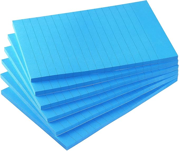 Early Buy 6 Pads Lined Sticky Notes with Lines 4x6 Self-Stick Notes Bright Color Sticky Notes, 45 Sheets/Pad (Blue)