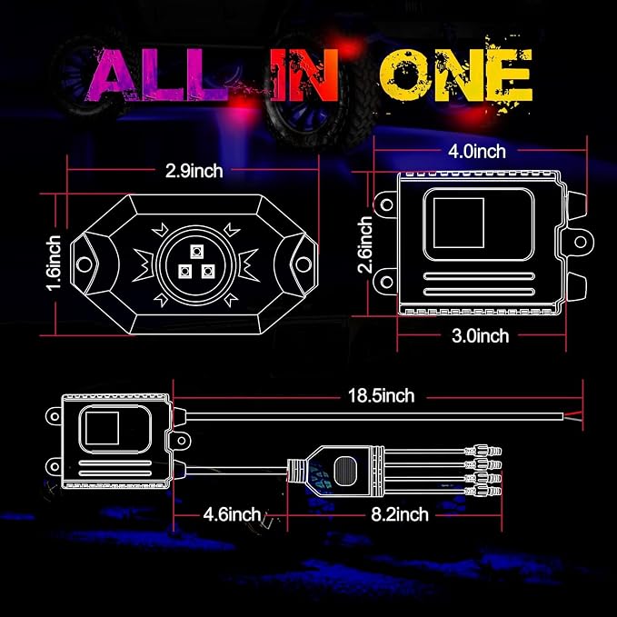 OFFROADTOWN RGB LED Rock Lights Kit 4 pods Neon Trail Rig Light Underglow with Bluetooth App Control for UTV ATV Polaris Can-Am Yamaha Honda Kawasaki Boat Motorcycle