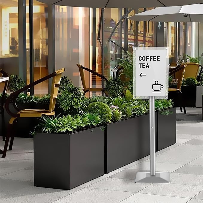 DISPLAYSWORKER Adjustable Heavy Duty Pedestal Acrylic Sign holder floor Stand,sign stand poster stand ,Standing Floor for 11 x 17 inch,Silver (silver, acrylic frame 11-x-17-inch)