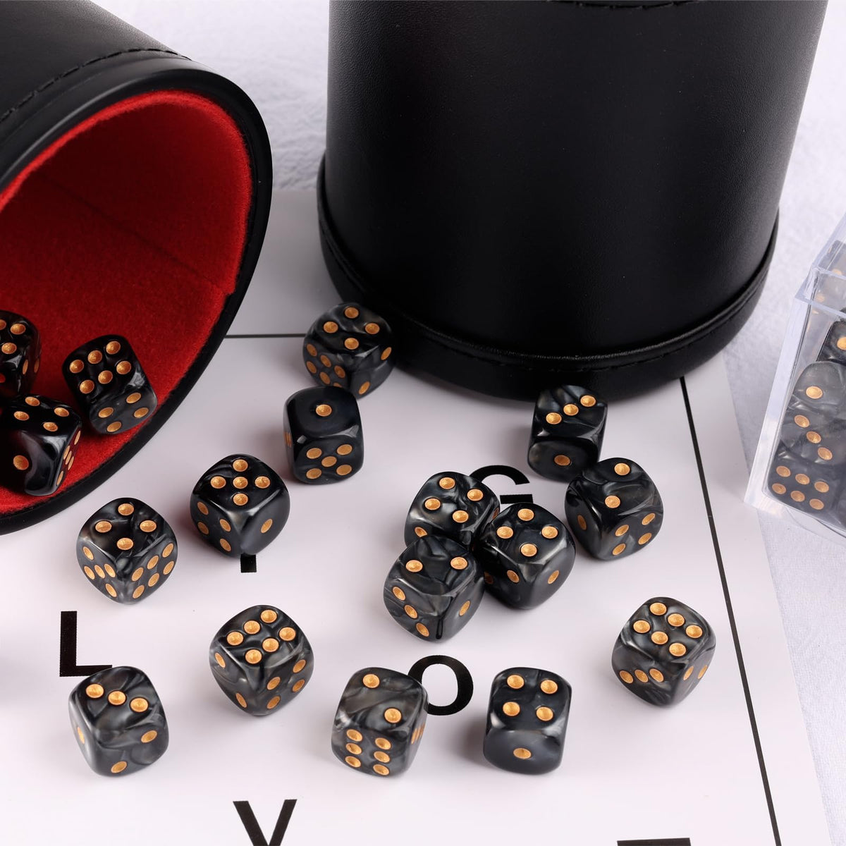 36 Pieces 12mm 6 Sided Mini Dice Set,Pearl Pattern D6 Game Dice Set,6 Sided Standard Game Dice for Board Games Dice Games Classroom Teaching Dices Game, with Portable Gaming Box(Black)