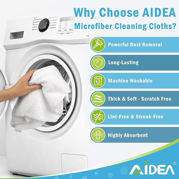 AIDEA White Microfiber Cleaning Cloth 24PK, Absorbent Cleaning Rags for Housekeeping, Lint Free, Scratch Free Wash Cloths, Microfiber Towels, Dish Towels White, Bar Rags, 11.5"x 11.5"