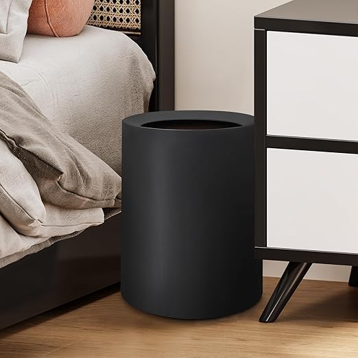 2 Pack Round Modern Trash Can Bedroom, 3Gal/12L Bathroom Trash Can Hidden Bag, Open Top Trash Bin Round Plastic, Minimalist Black Garbage Can with Inner Bucket (with 2 Handles) for Kitchen Office