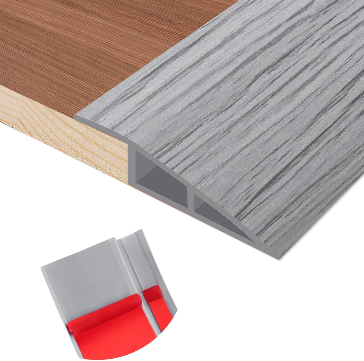 Floor Transition Strip Self Adhesive Vinyl Door Threshold for Doorways Carpet Edging Trim Overlap Edge Reducer for Laminate Floor, Carpet, Tile (Light Gray Wood Grain, 3/5" to 4/5", 6.6Ft)