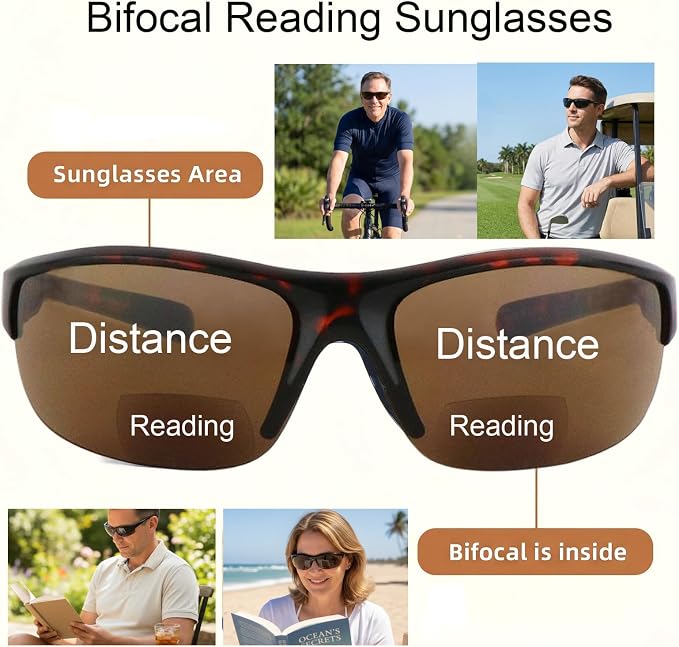 Sunglasses Bifocal for Men and Women, Sports Wrap Around Reading Reader Glasses