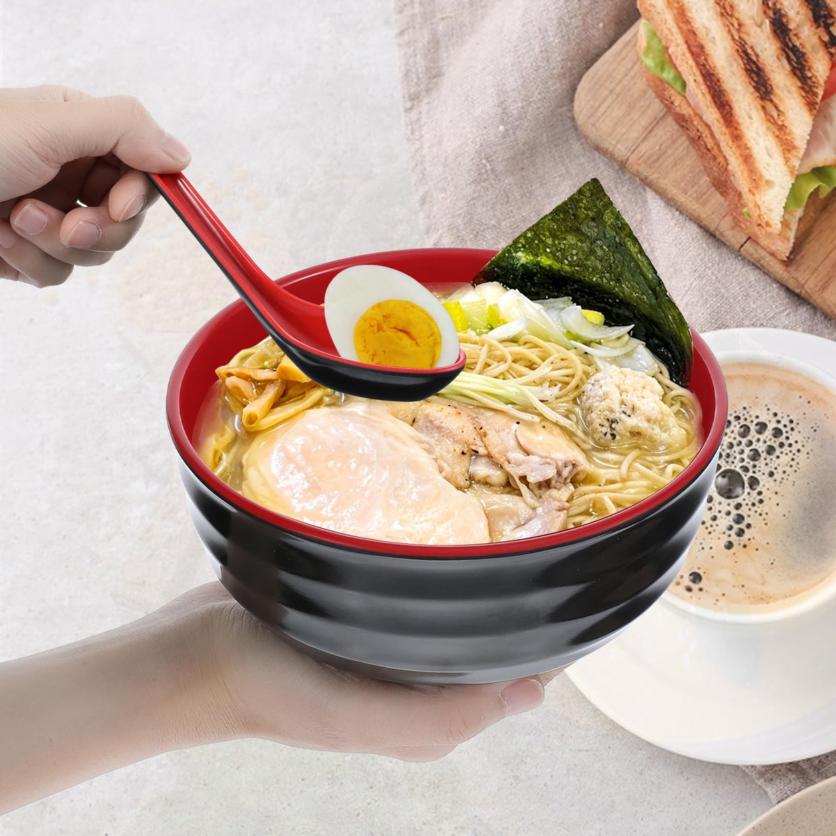 wutfuooo 8 Pack Melamine Noodle Soup Bowls, 32OZ Large Japanese Ramen Bowl Set with Spoon, Unbreakable Miso Soup Cereal Bowls for Ramen, Udon, Soba, Pho and Soup