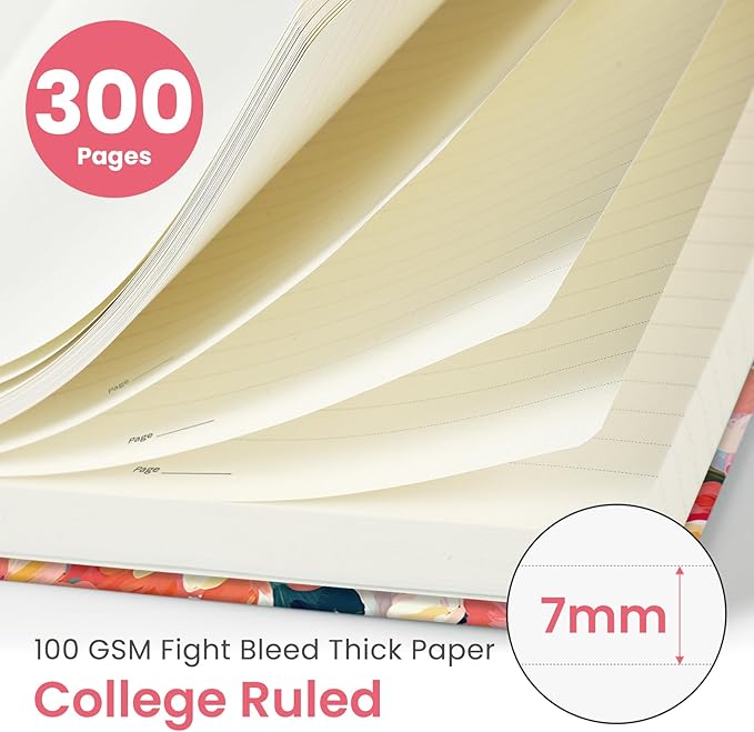 Lined Spiral Notebook Journal for Work, 300 Pages Thick B5 (7.1"x10") College Ruled Journal for Women & Writing, Hardcover Notebook for Note Taking, Perfect for Office Home School, Pastel Garden