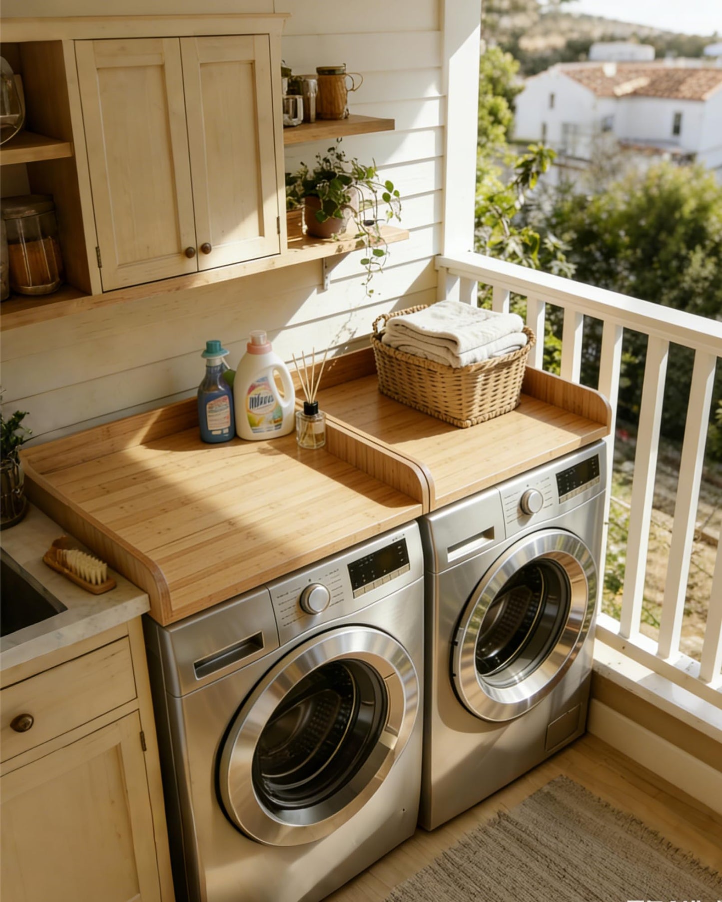 UTCG Washer Dryer Countertop Wooden: Washer and Dryer Shelf Top Cover 27.5x54 Inch No-Installation Countertop Set of 2 - Generation Farmhouse Homeowners & Laundry Room Organization - Bamboo