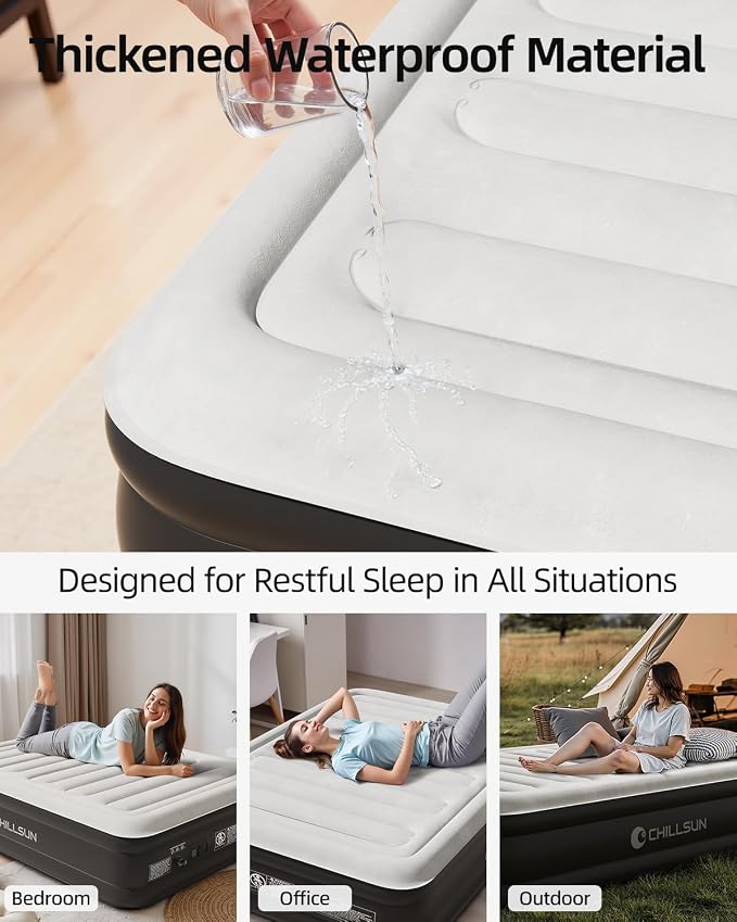 CHILLSUN Air Mattress Full with Built-in Pump,18'' Comfortable Blow Up Colchones Inflables Mattress for Home,Guests,Foldable,Portable Bed for Adults,Durable Airbed Supports Up to 600 lbs