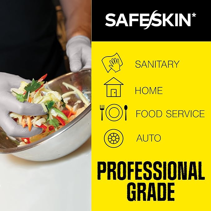 SAFESKIN Nitrile Exam Gloves Disposable Powder-Free Gloves for Medical, Dental, Cleaning, Cooking, Chemotherapy, 3.5 Mil Gray