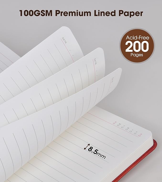 A5 Lined Leather Journal Notebook,Hardcover Journal Set with Pen and Gift Box,100Pages 100gsm Thick Ruled Paper Daily Diary for Men Women School,Travel,Business,Work,Writing 5.9" X 8.4"