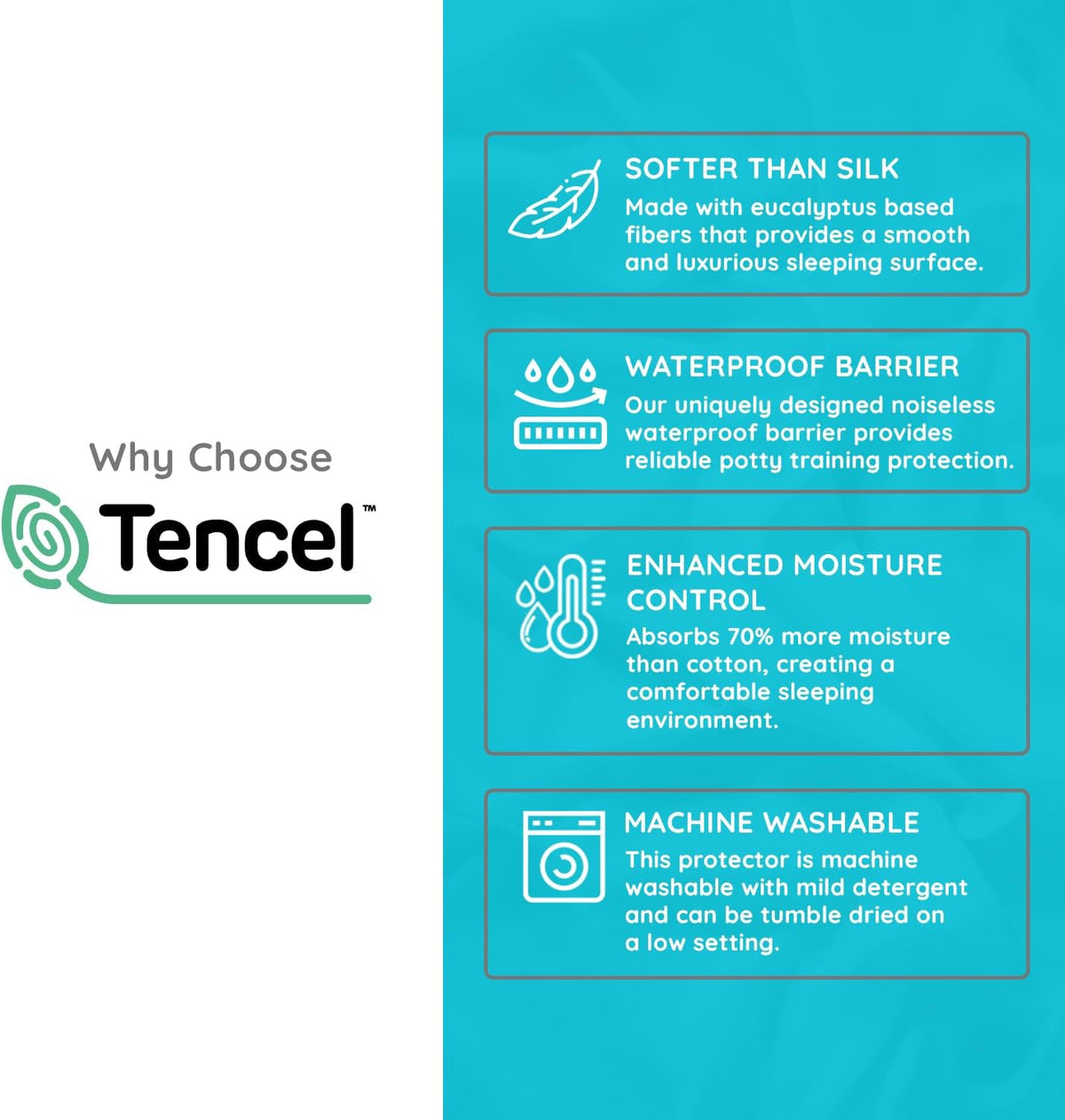 PUREgrace Tencel Mattress Protector (Full) – Waterproof, Noiseless Cover for Potty Training, Breathable and Durable with Deep-Pocketed Corners for Secure Fit